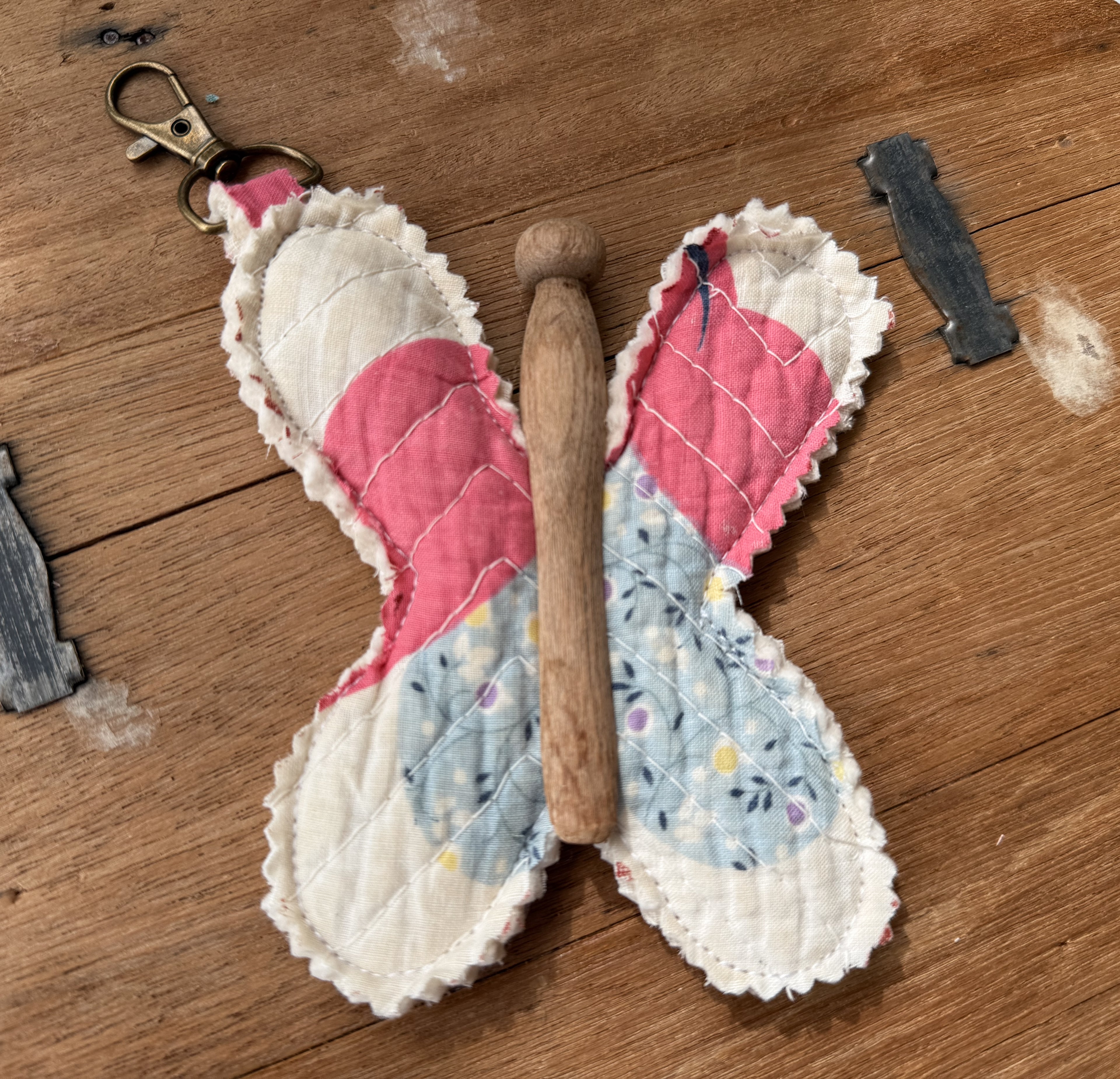 Vintage Quilt Butterfly Keychain