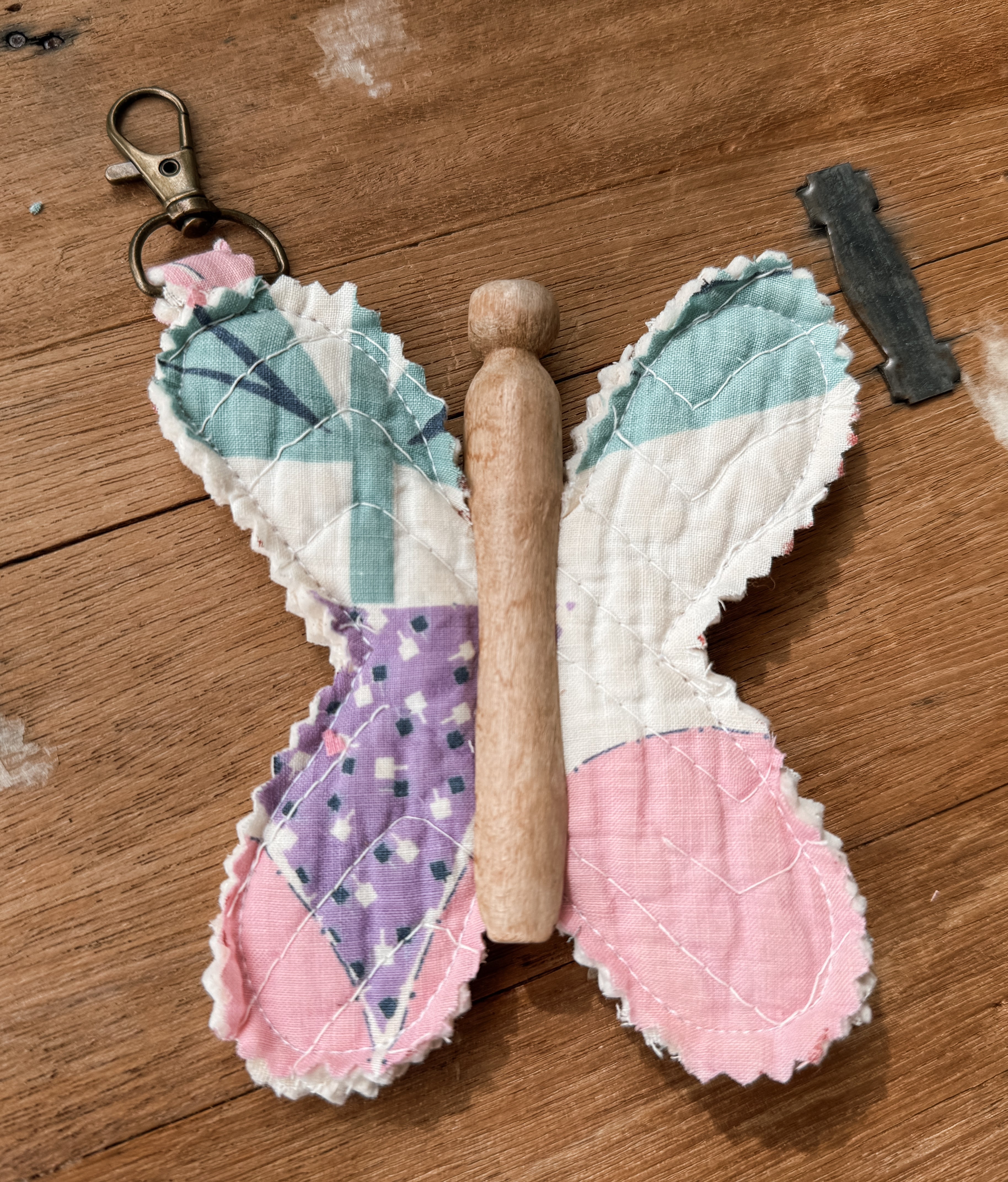 Vintage Quilt Butterfly Keychain