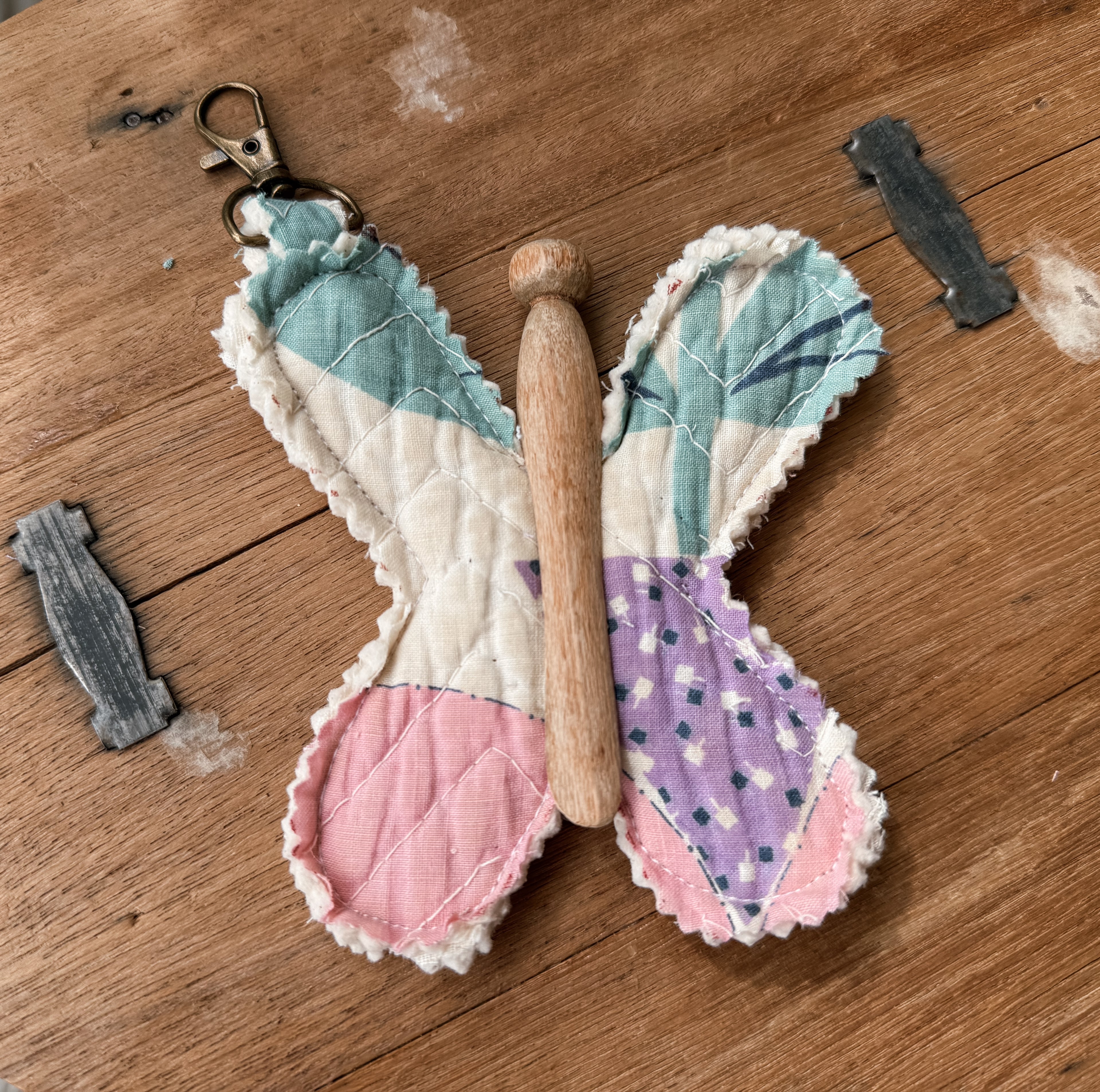 Vintage Quilt Butterfly Keychain