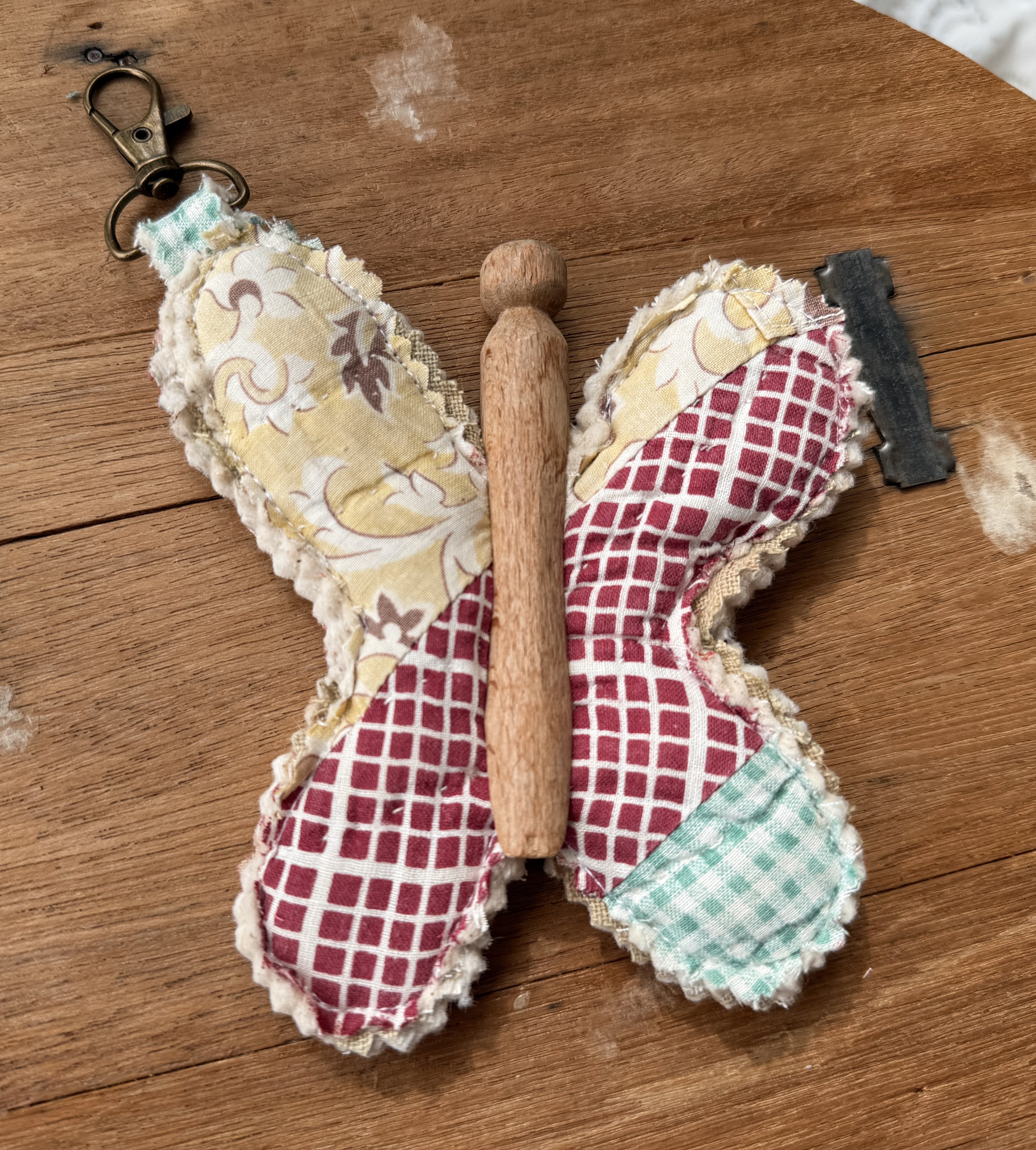 Vintage Quilt Butterfly Keychain