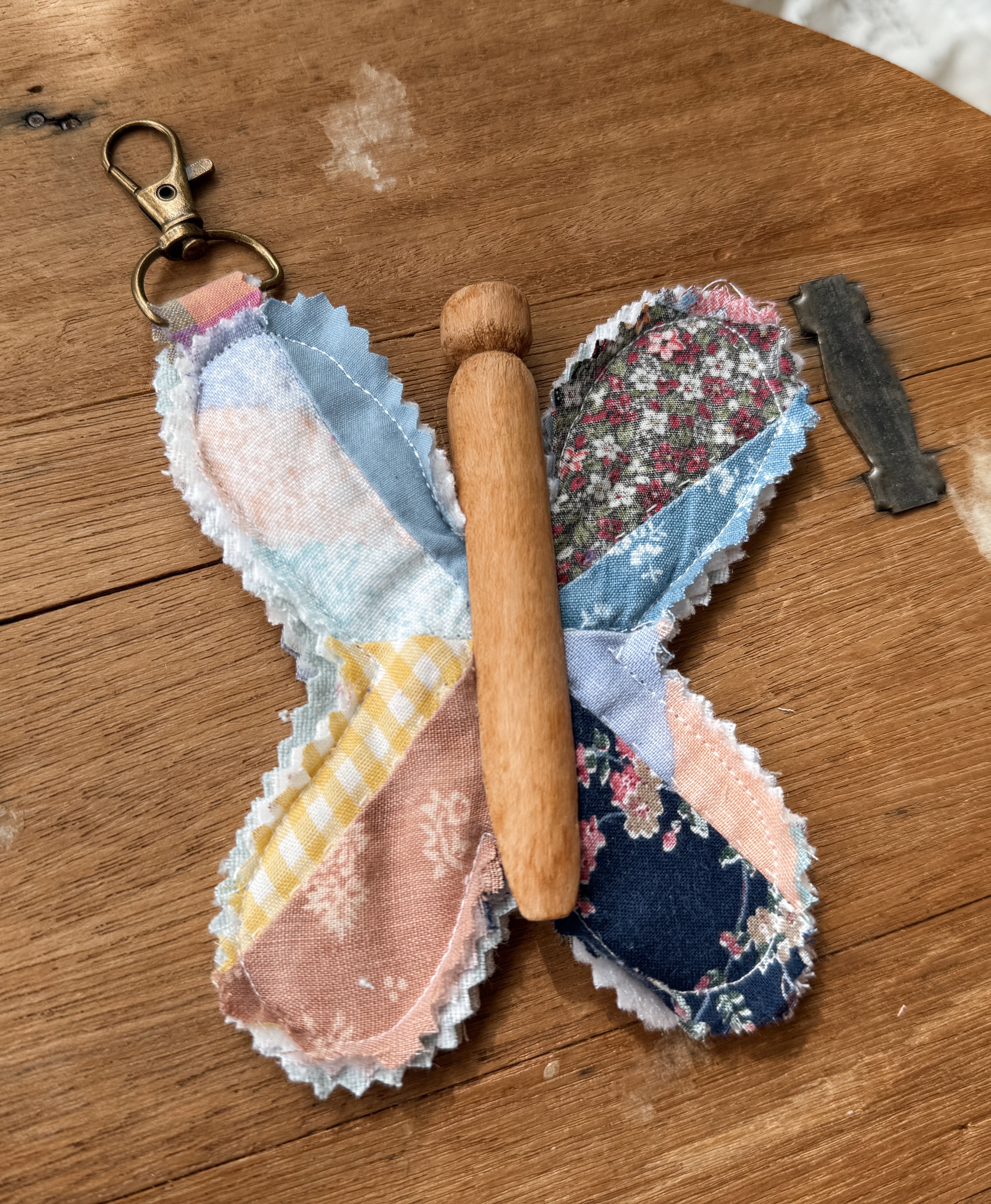 Vintage Quilt Butterfly Keychain